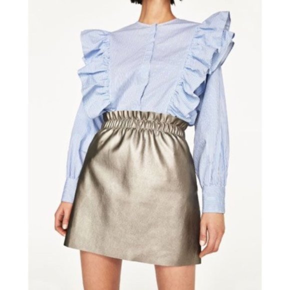 ZARA Metallic Vegan Leather Elastic Mini Skirt S - Picture 2 of 12